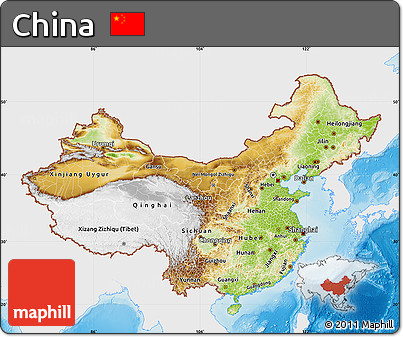 Physical Map of China, single color outside