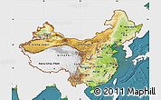 Physical Map of China, single color outside, satellite sea