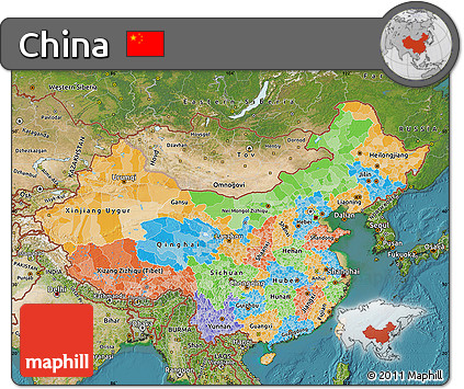 Political Map of China, satellite outside