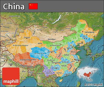 Political Map of China, satellite outside