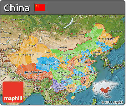 Political Map of China, satellite outside
