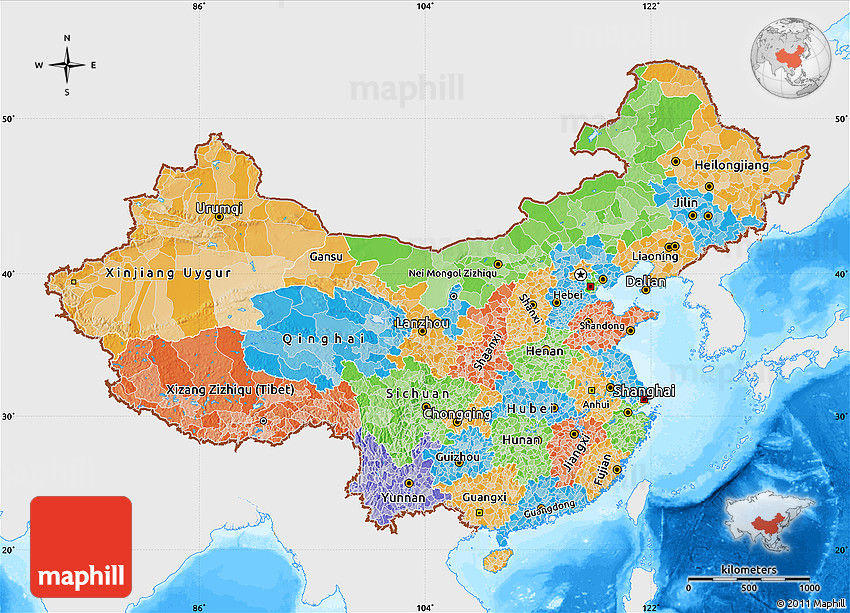 Political Map Of China Single Color Outside Bathymetry Sea