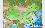 Political Shades Map of China, satellite outside, bathymetry sea