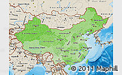Political Shades Map of China, shaded relief outside, bathymetry sea
