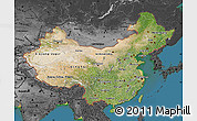 Satellite Map of China, darken, desaturated, land only