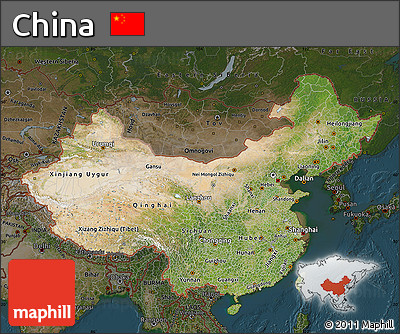 Satellite Map of China, darken
