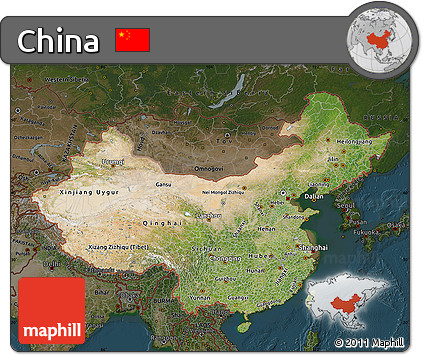 Satellite Map of China, darken