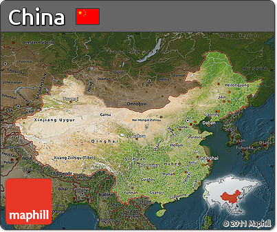 Satellite Map of China, darken