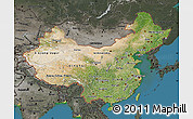 Satellite Map of China, darken, semi-desaturated, land only