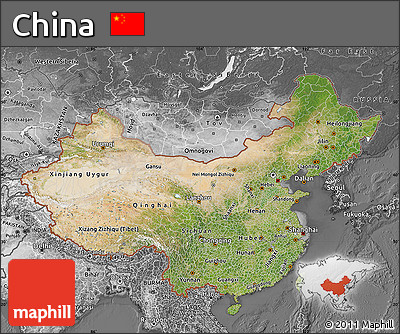 Satellite Map of China, desaturated