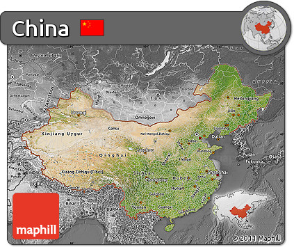 Satellite Map of China, desaturated