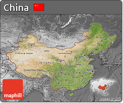 Satellite Map of China, desaturated