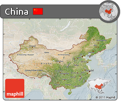 Satellite Map of China, lighten