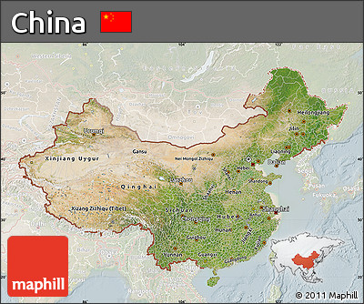 Satellite Map of China, lighten