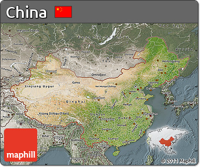 Satellite Map of China, semi-desaturated