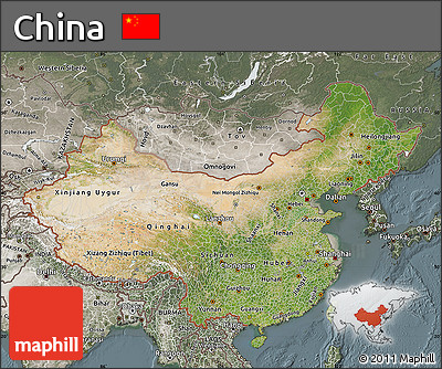 Satellite Map of China, semi-desaturated