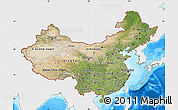 Satellite Map of China, single color outside, bathymetry sea