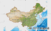 Satellite Map of China, single color outside, bathymetry sea, shaded relief sea
