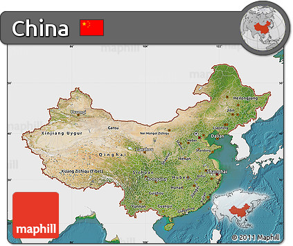 Satellite Map of China, single color outside