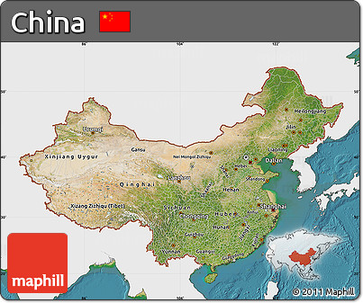 Satellite Map of China, single color outside