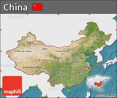 Satellite Map of China, single color outside