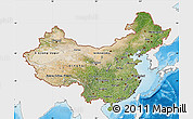 Satellite Map of China, single color outside, shaded relief sea