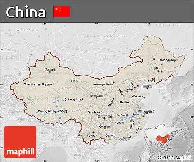 Shaded Relief Map of China, lighten, desaturated