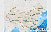Shaded Relief Map of China, lighten, semi-desaturated, land only