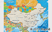 Shaded Relief Map of China, political outside, shaded relief sea