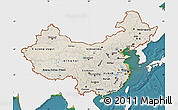 Shaded Relief Map of China, single color outside, satellite sea