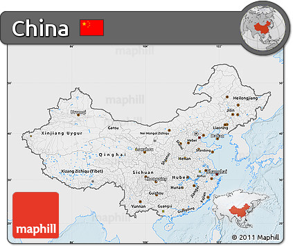 Silver Style Map of China, single color outside
