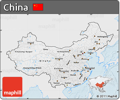 Silver Style Map of China, single color outside