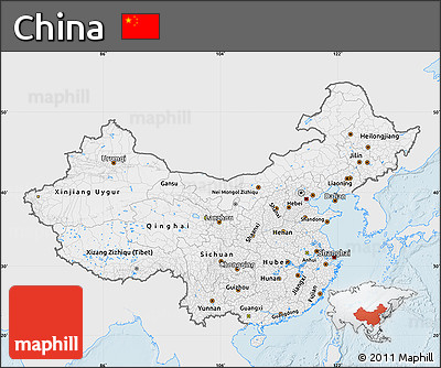 Silver Style Map of China, single color outside
