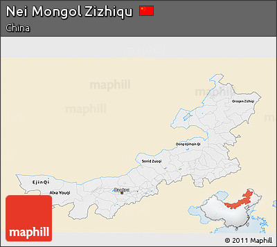 Classic Style 3D Map of Nei Mongol Zizhiqu, single color outside