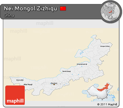 Classic Style 3D Map of Nei Mongol Zizhiqu, single color outside