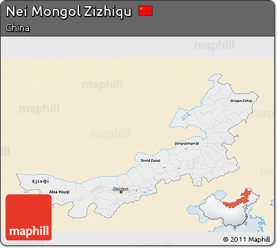 Classic Style 3D Map of Nei Mongol Zizhiqu, single color outside