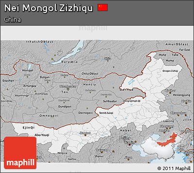 Gray 3D Map of Nei Mongol Zizhiqu