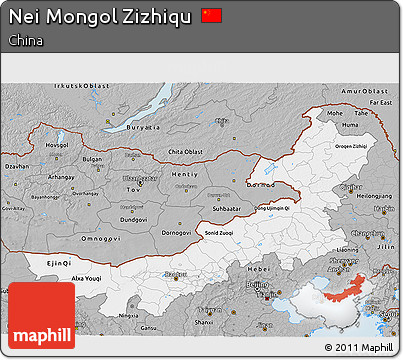 Gray 3D Map of Nei Mongol Zizhiqu
