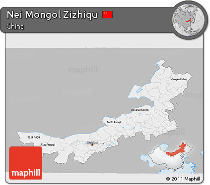 Gray 3D Map of Nei Mongol Zizhiqu, single color outside