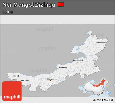 Gray 3D Map of Nei Mongol Zizhiqu, single color outside