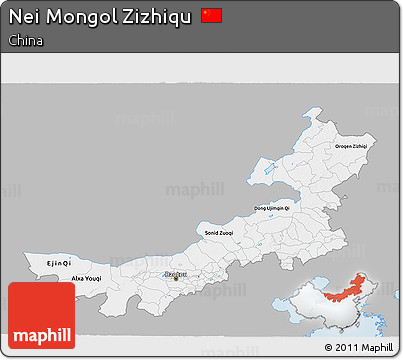 Gray 3D Map of Nei Mongol Zizhiqu, single color outside