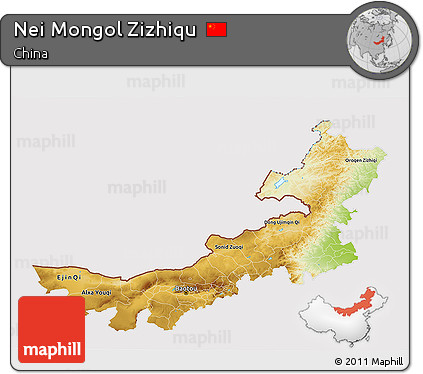 Physical 3D Map of Nei Mongol Zizhiqu, cropped outside