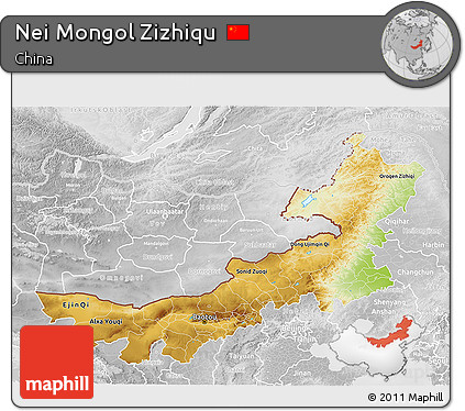 Physical 3D Map of Nei Mongol Zizhiqu, lighten, desaturated