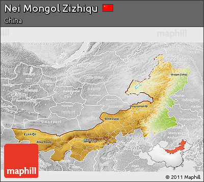 Physical 3D Map of Nei Mongol Zizhiqu, lighten, desaturated