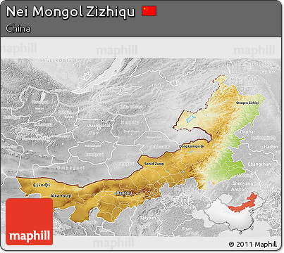 Physical 3D Map of Nei Mongol Zizhiqu, lighten, desaturated