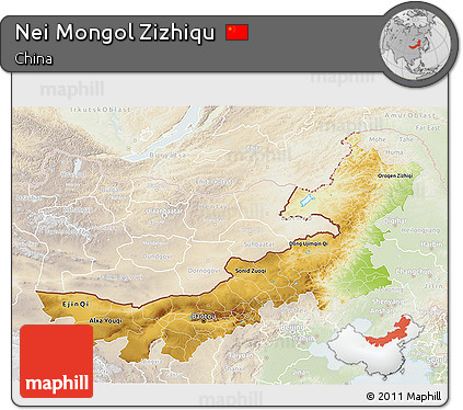 Physical 3D Map of Nei Mongol Zizhiqu, lighten