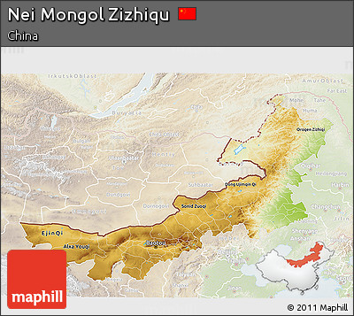 Physical 3D Map of Nei Mongol Zizhiqu, lighten