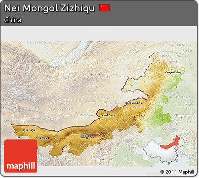 Physical 3D Map of Nei Mongol Zizhiqu, lighten