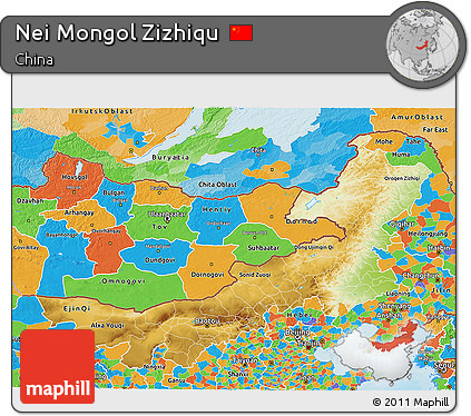 Physical 3D Map of Nei Mongol Zizhiqu, political outside