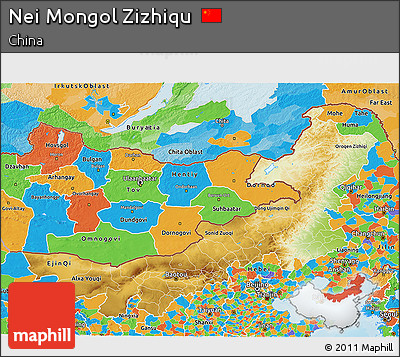 Physical 3D Map of Nei Mongol Zizhiqu, political outside